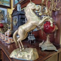 Уникална голяма антикварна английска фигура статуетка пластика бронз месинг , снимка 6 - Антикварни и старинни предмети - 39800477