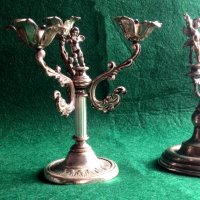 Миниатюрни стари посребрени свещници със херувим -ангел, снимка 4 - Колекции - 44291266