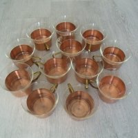 № 4664 комплект 12 броя метални / медни подстакани с чаши JENA GLAS  , снимка 5 - Сервизи - 30478804