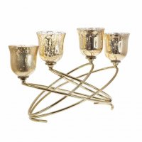 Красив свещник за четири свещи - метал и стъкло в златно, снимка 2 - Декорация за дома - 38083543