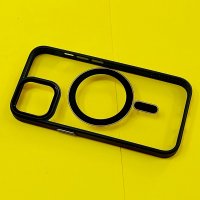 калъф за iPhone 14 прозрачен твърд с черна силиконова рамка MagSafe, снимка 2 - Калъфи, кейсове - 42622180