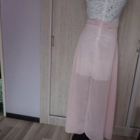 Официална дълга рокля в розово с бяла дантела - 24,00лв., снимка 11 - Рокли - 30624516