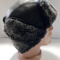 Телешка кожена шапка ушанка-калпак мъжки модел лукс-51, снимка 8 - Шапки - 8750685
