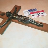 кръст с христос-масивен мед/месинг-33х21см-внос франция, снимка 2 - Антикварни и старинни предмети - 29603040
