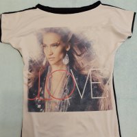Тениска LOVE - комбинация от биопамук + ликра , красив принт на предната част с пастелни цветове, снимка 2 - Тениски - 37510144