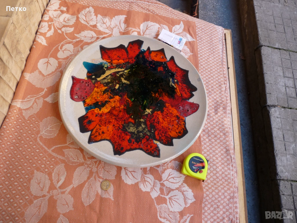 Голяма масивна рисувана чиния 42 см  1989 г, снимка 1