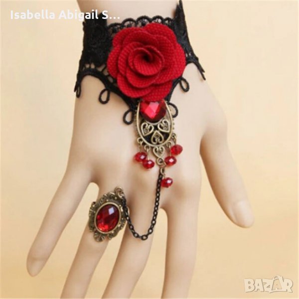 Дамско украшение с пръстен и роза, снимка 1