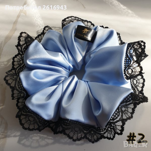Луксозно Сатенено Скрънчи/Ластик за Коса с Дантела (избор на цвят), снимка 1