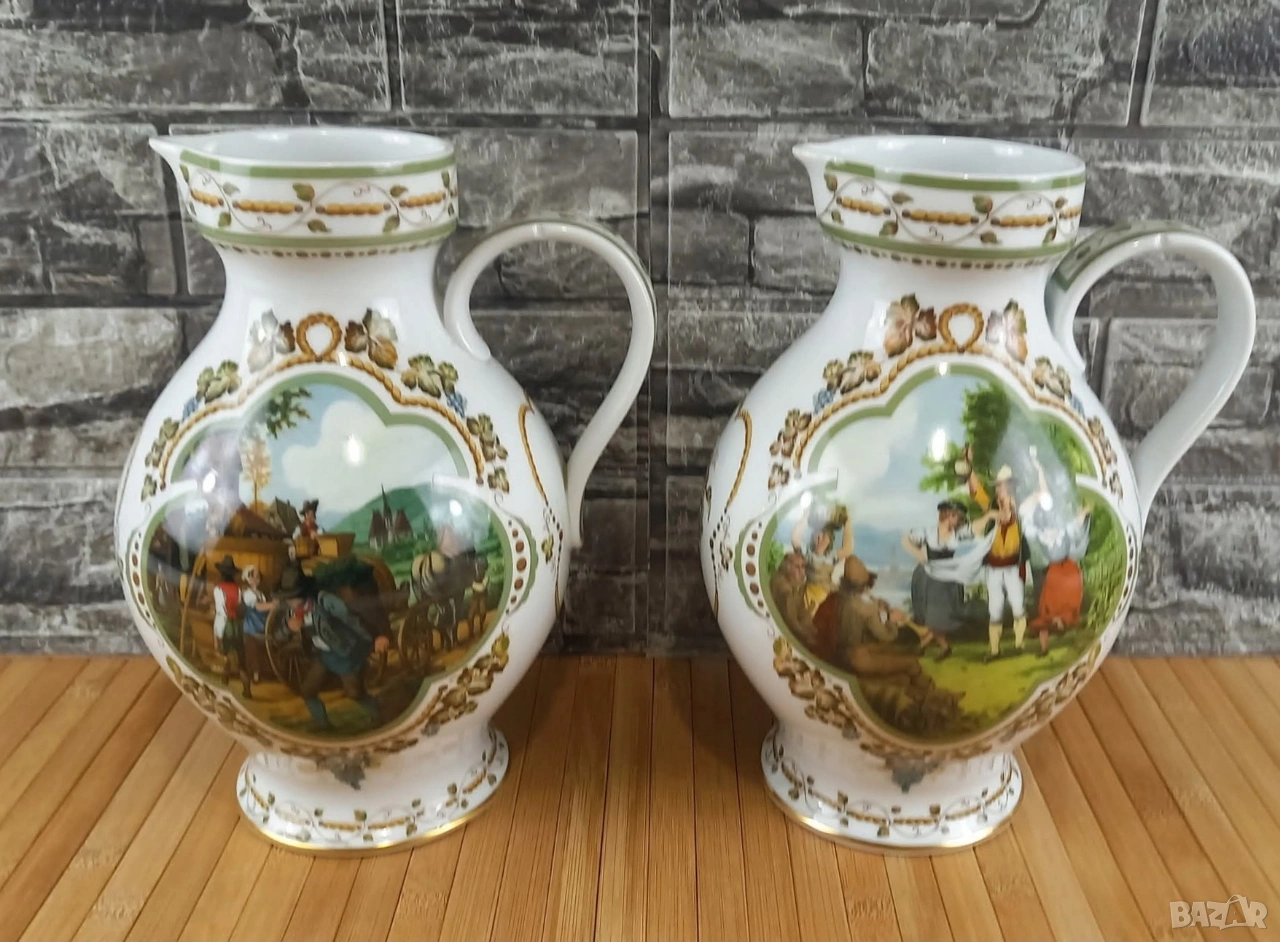 2 бр.  порцеланови кани за вино, със сцени от винопроизводството, снимка 1