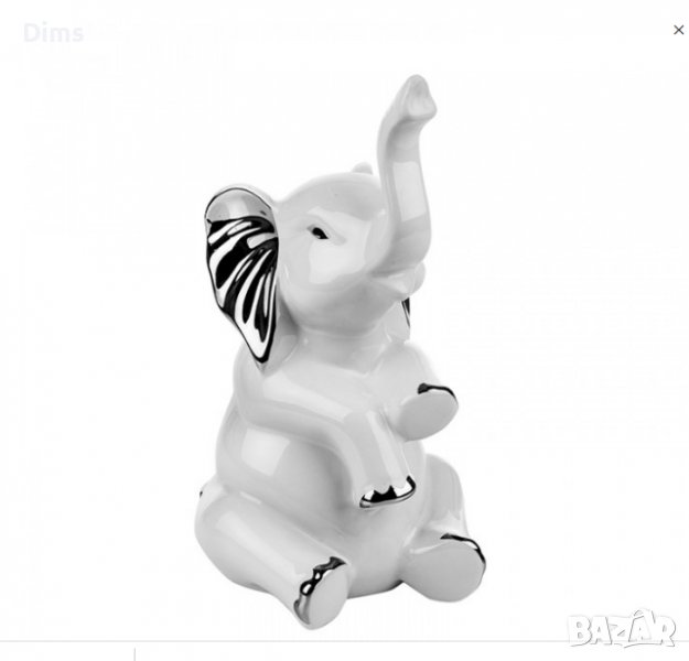 Статуетка на слон фигура от  керамика бял и сребро, снимка 1