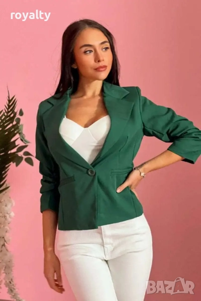 Елегантно дамско зелено сако с класическа кройка, снимка 1
