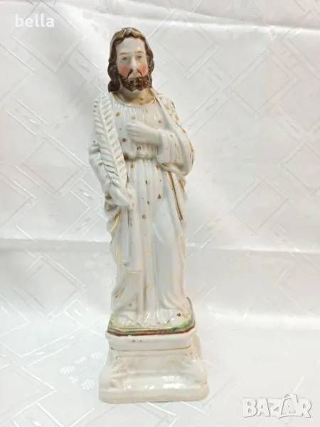 Френска антикварна порцеланова скулптура, религиозна ръчно рисувана  с позлата ,произведена 1860 год, снимка 1