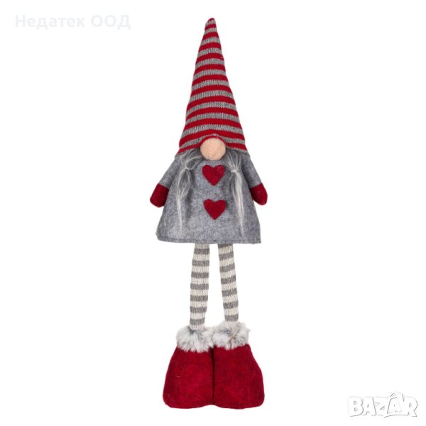 Коледна фигура, Гном шапка и чорапи, Сив/ черевен, 51 см, снимка 1