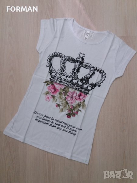-20% Бяла тениска с щампа корона с цветя, снимка 1