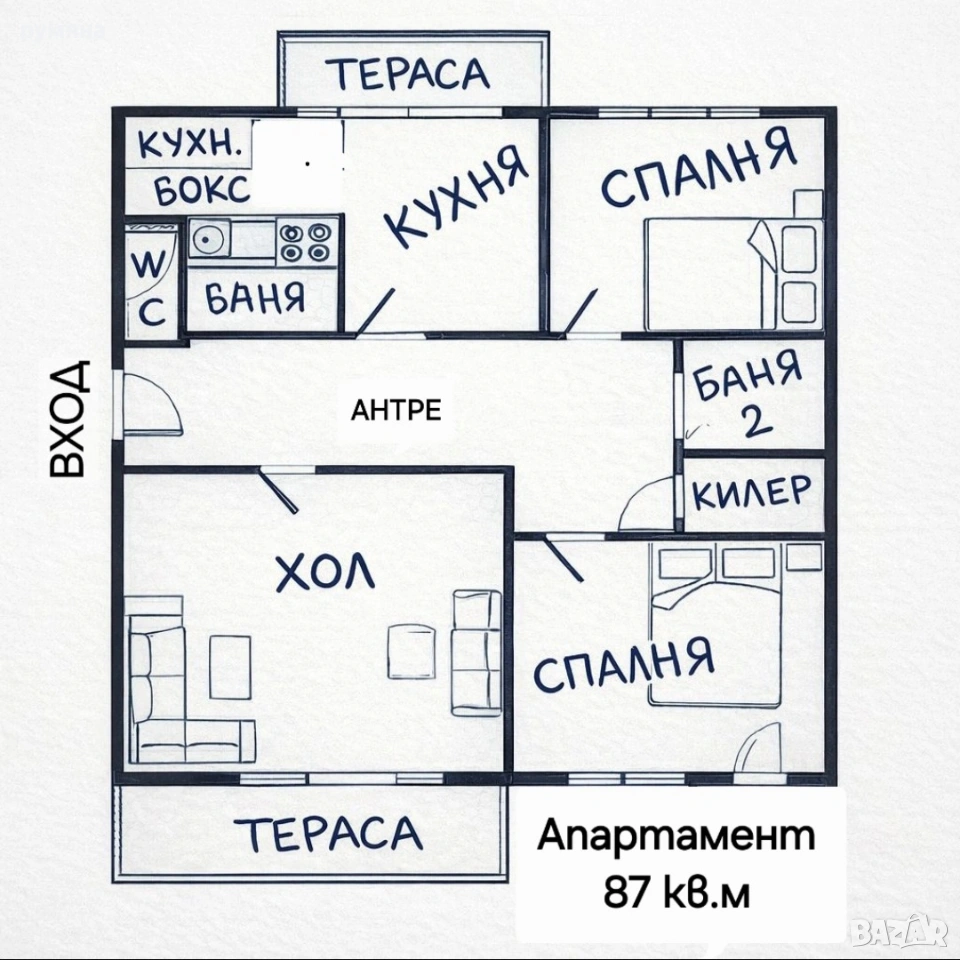 Продавам 3 стаен кв Изгрев реални квадрати 87кв.м , снимка 1