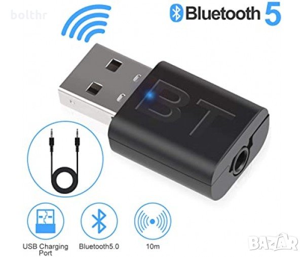 Bluetooth USB Аудио приемник - предавател 2 в 1 мини, 3.5mm жак, снимка 1