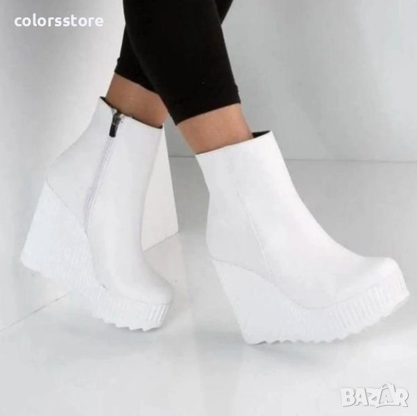 Боти на платформа - бяла кожа - BNP1, снимка 1