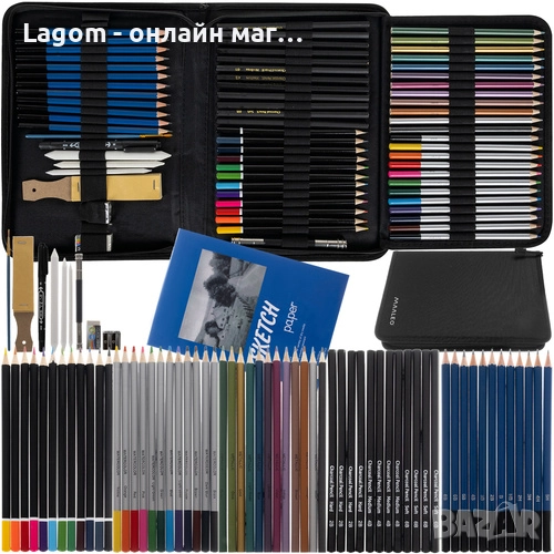 Професионален комплект графитни моливи за рисуване и скициране 74 части, Maaleo, за деца и възрастни, снимка 1