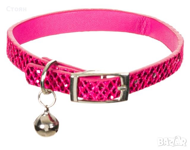Нашийник за домашни любимци Розов блясък и камбанка 32x1см, снимка 1