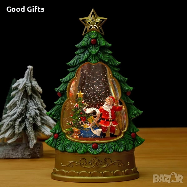 Светеща коледна елха с въртящ сняг и LED осветление – 30 см, различни модели, снимка 1