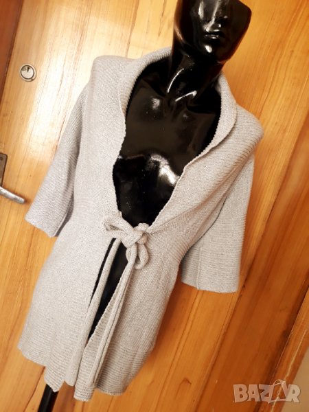 Сива жилека плетка с къс широк ръкав С, снимка 1