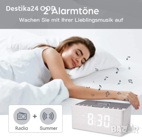 Часовник радио с безжично зареждане 10W ANJANK – бял, снимка 6 - Други стоки за дома - 53210009