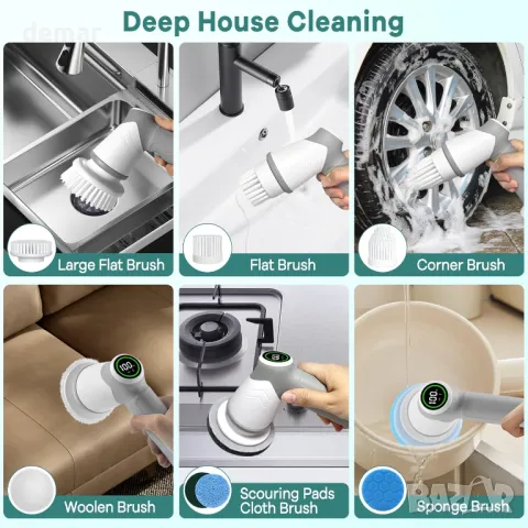 Безжична електрическа четка за баня, скрубер, кухня, градина, водоустойчива, със 7 глави за смяна, снимка 7 - Мопове, кофи, четки и метли - 47503243