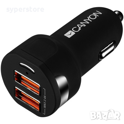 Зарядно за кола 12-24V за телефон CANYON CNE-CCA04B, Черен адаптер с 2 USB Изхода 5V-2.4A