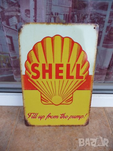 Метална табела Shell моторно масло Шел реклама бензин дизел , снимка 1 - Декорация за дома - 13445230