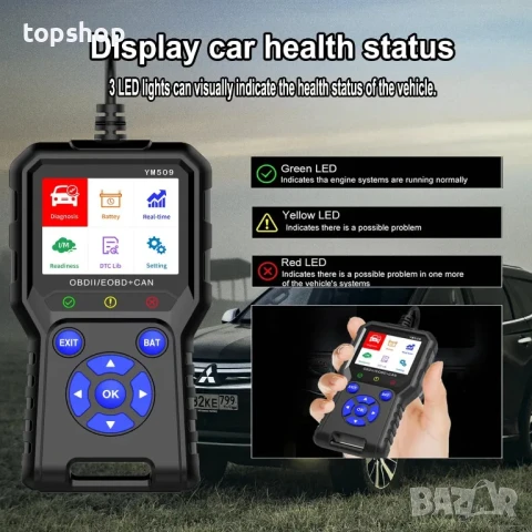 Нов тестван YM509 OBD2 скенер, диагностичен инструмент, 2.8-инчов цветен екран, OBDII скенер..., снимка 4 - Аксесоари и консумативи - 50577191