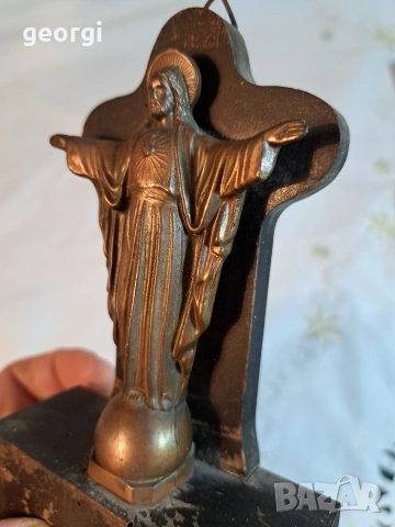 бронзова статуетка Исус Христос с дървен пиедестал 32/3, снимка 4 - Декорация за дома - 53123667