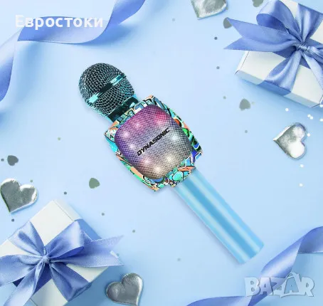 Безжичен караоке микрофон DYNASONIC, преносим Bluetooth караоке микрофон с диско LED светлини, снимка 6 - Микрофони - 49584567