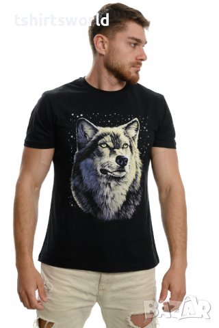 Нова мъжка тениска с дигитален печат Вълк - Звезди, Серия вълци, снимка 8 - Тениски - 37638861