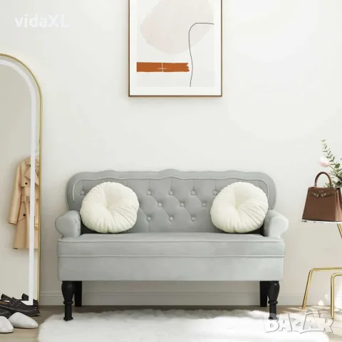 vidaXL Пейка с облегалка, светло сива, 119,5x64,5x75 см, кадифе, снимка 2 - Дивани и мека мебел - 56147416
