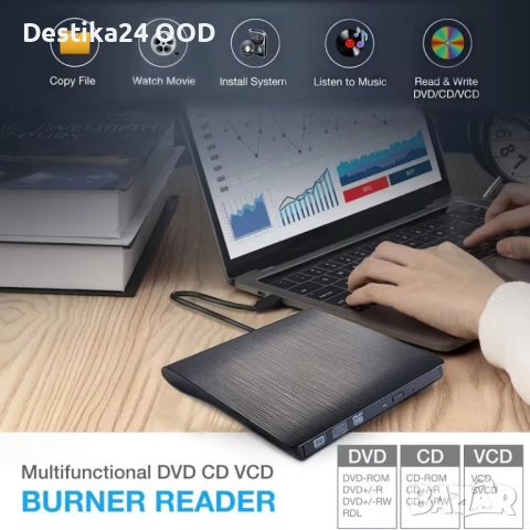 Външно CD DVD устройство USB 3.0 компактно за лаптоп, снимка 4 - Други - 54143604