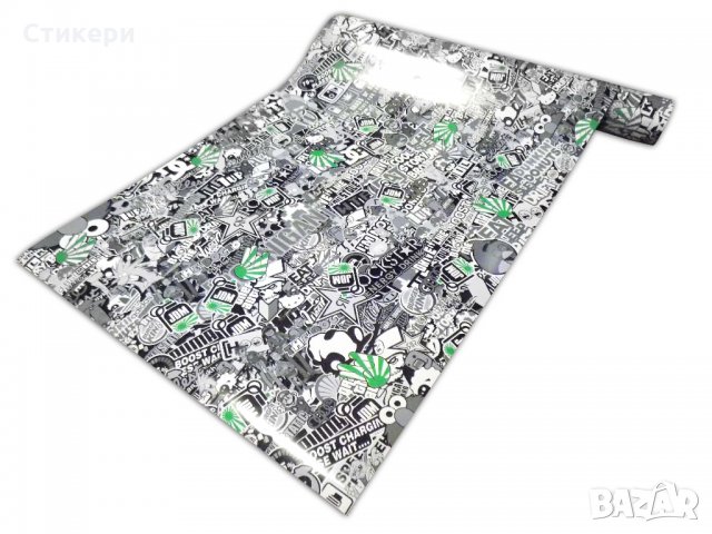 Стикер BOMB 150х50см JDM руло Чернобял + ЗЕЛЕНО , снимка 3 - Аксесоари и консумативи - 30335389