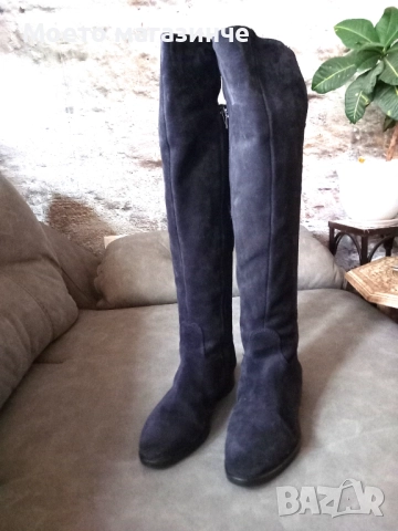 Дамски велурени чизми (ботуши) Gido – тъмносини, № 38, снимка 4 - Дамски ботуши - 52113639