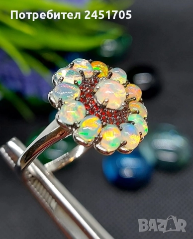 Сребърен пръстен 925 с натурални Огнени Опали, снимка 4 - Пръстени - 52661192