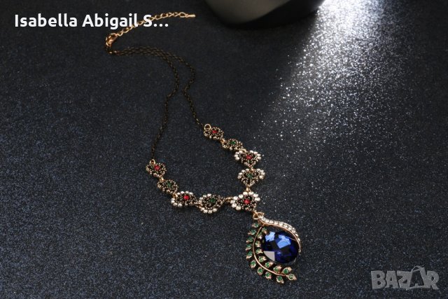 Винтидж колие с син цирконий, снимка 7 - Колиета, медальони, синджири - 31857582