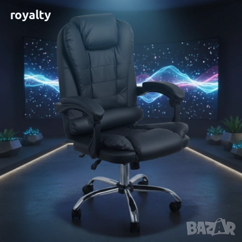 Ергономичен офис стол с лумбална опора от еко кожа в черен цвят – комфорт за дълги часове без болки , снимка 5 - Столове - 54125315