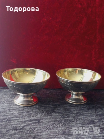 2 бр.Среърни чаши(купи) за десерт или други храни-сребро 800,вътрешна позлата,3 евро на грам, снимка 3 - Чинии - 53097291