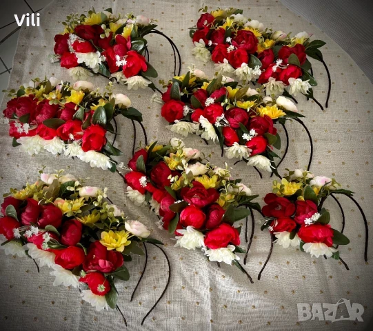 Диадема с цветя за носия, снимка 3 - Аксесоари за коса - 38365401