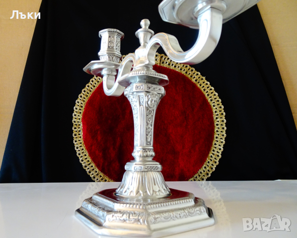 Френски готически двоен свещник от калай 1.5 кг. , снимка 7 - Антикварни и старинни предмети - 44620463