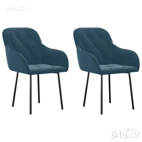 vidaXL Трапезни столове, 2 бр, сини, кадифе（SKU: 344844）