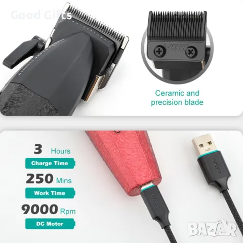 Професионален комплект за подстригване VGR V-640 – 2 в 1, с LED дисплей, безжичен, с аксесоари, снимка 4 - Машинки за подстригване - 50385547