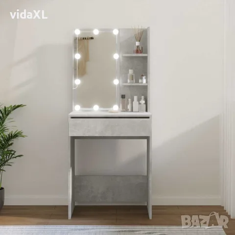vidaXL Тоалетка с LED, бетонно сива, 60x40x140 см, снимка 2 - Тоалетки - 56147795
