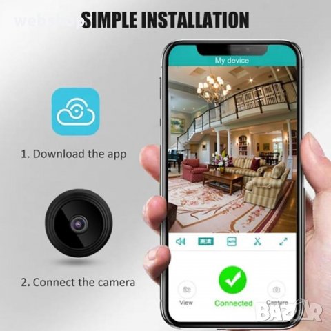 Мини Скрита Камера Pimpom А9, Wide Angle, Mini, Spy Camera, WiFi, Small, Wireless, Full HD, 1080P, , снимка 6 - IP камери - 34038413