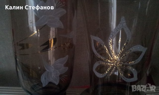 Две вазички кафяво стъкло прозрачно с украса, снимка 2 - Вази - 30053160