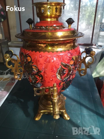 Уникален руски ръчно рисуван самовар чайник