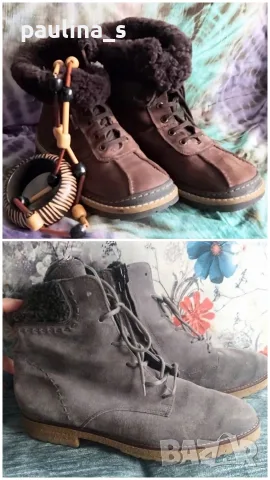 Два чифта / "Bama" shoes и "Paul Green" / Дамски боти / естествен набук, велур и каракул за салона 